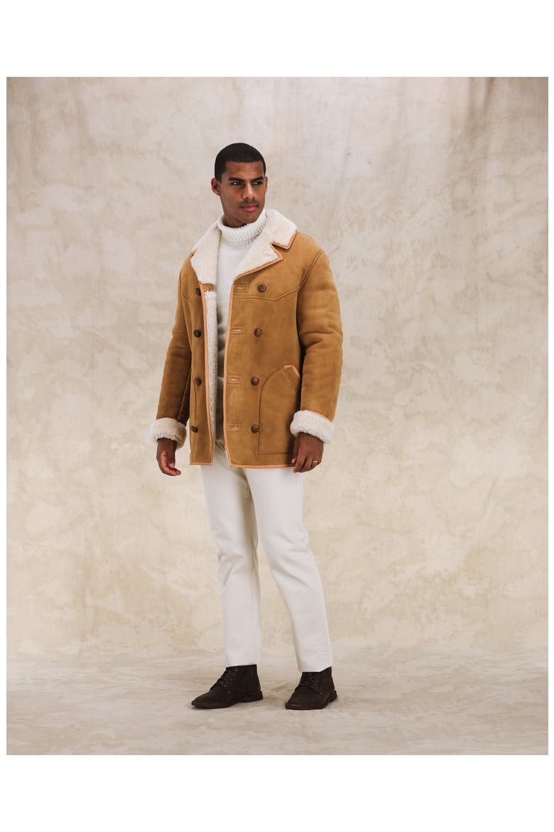 Lemans Double-Breasted Shearling Coat, Alternate, color, CAMEL
