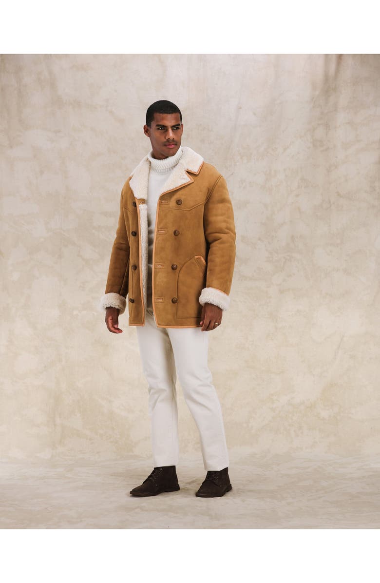 Fortela Lemans Double-Breasted Shearling Coat, Alternate, color, Camel