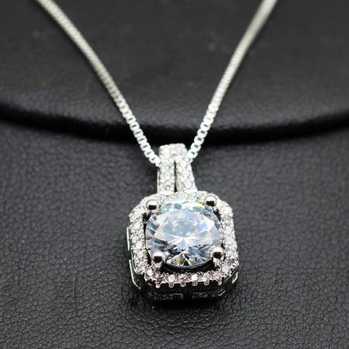 Hollywood Sensation Two Carat Halo Cubic Zirconia Pendant Necklace In Silver