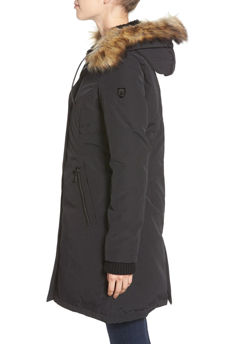 Down & Feather Fill Parka with Faux Fur Trim, Alternate, color, BLACK