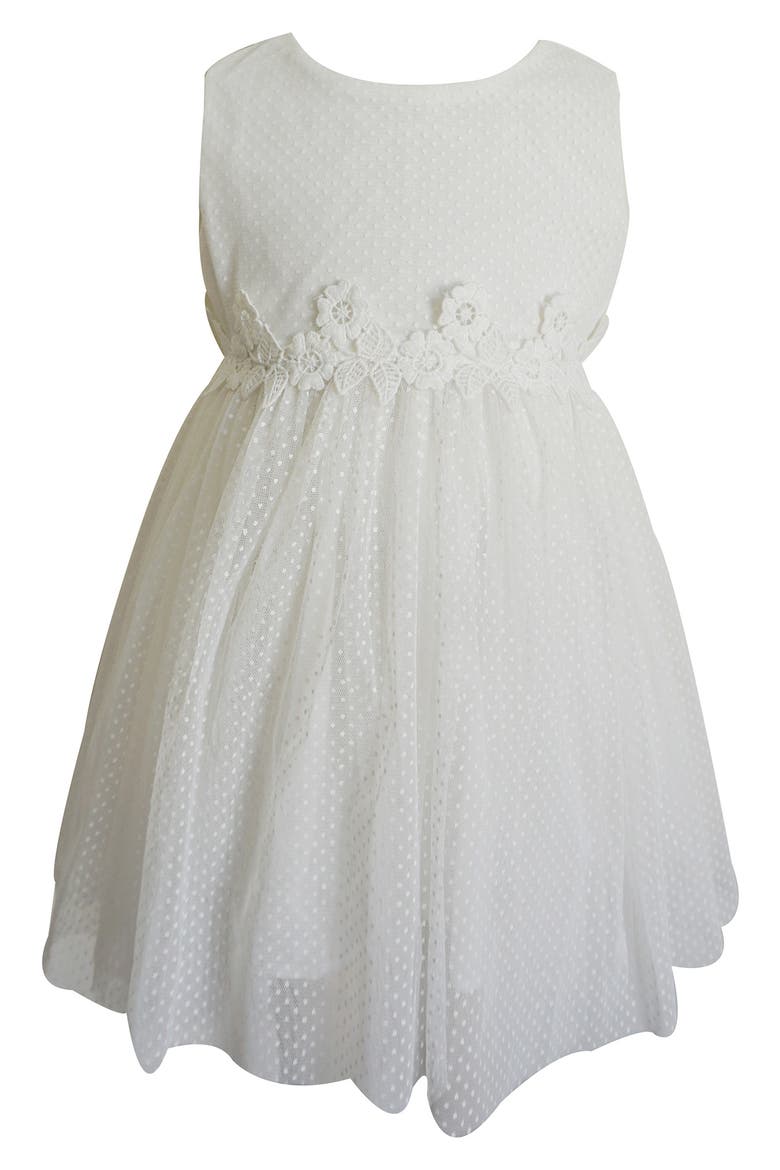 Dot Floral Lace Tulle Overlay Party Dress, Main, color, WHITE