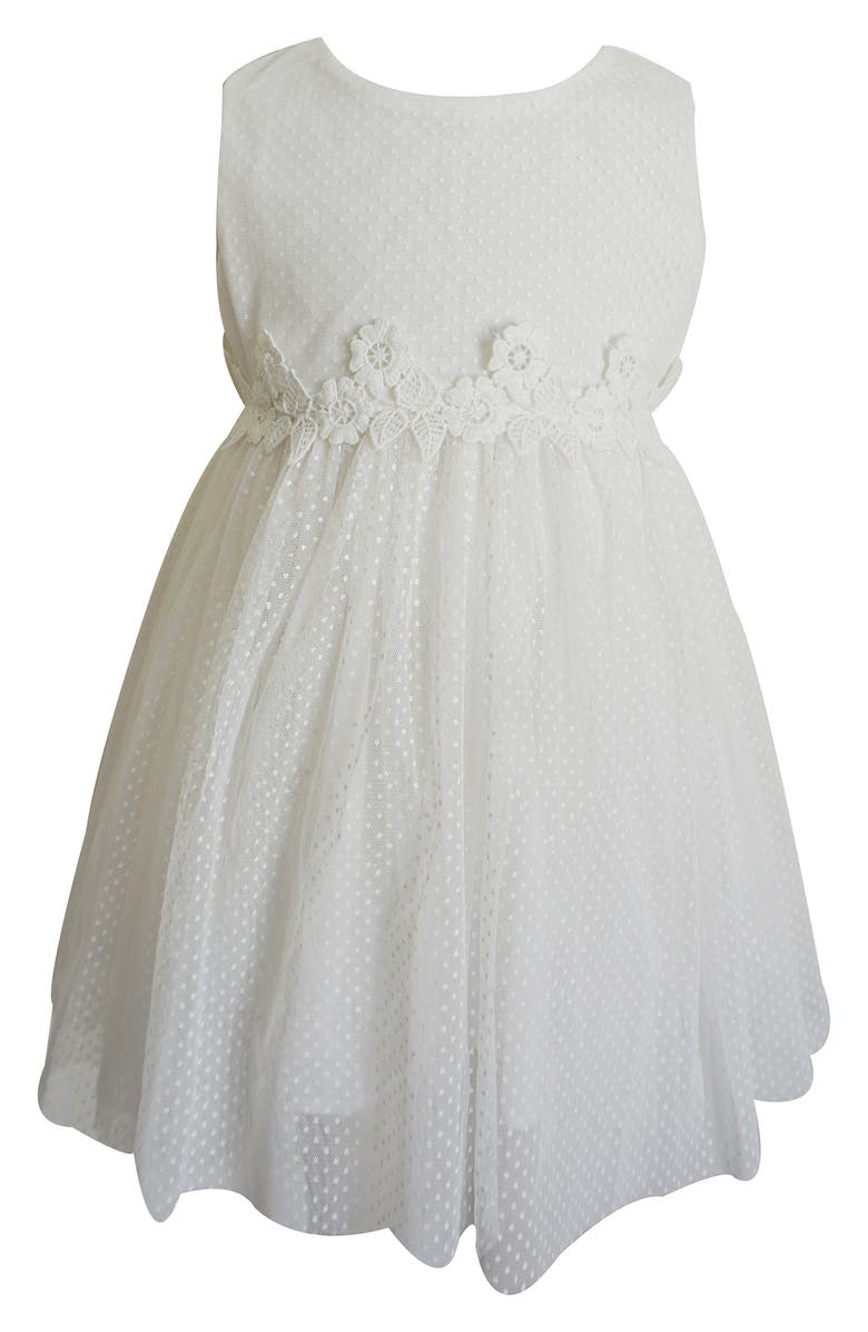 Popatu Dot Floral Lace Tulle Overlay Party Dress, Main, color, White