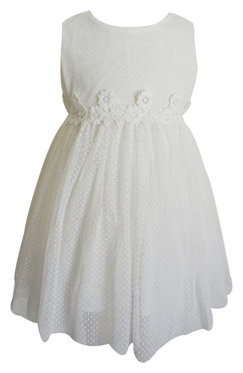 Dot Floral Lace Tulle Overlay Party Dress (Baby)