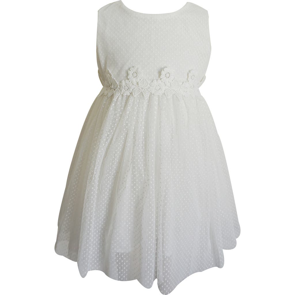 Popatu Dot Floral Lace Tulle Overlay Party Dress in White  product