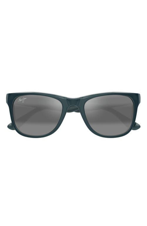 Maui Jim Kikonia Xl 53mm Wraparound Rectangular Sunglasses In Shiny Solid Greyish Blue/grey