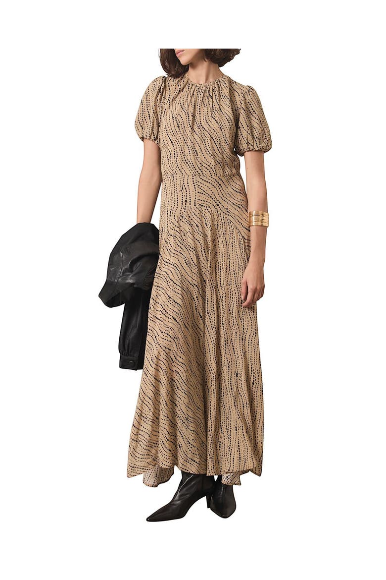 Puff Sleeve Printed Maxi Dress, Main, color, Natural