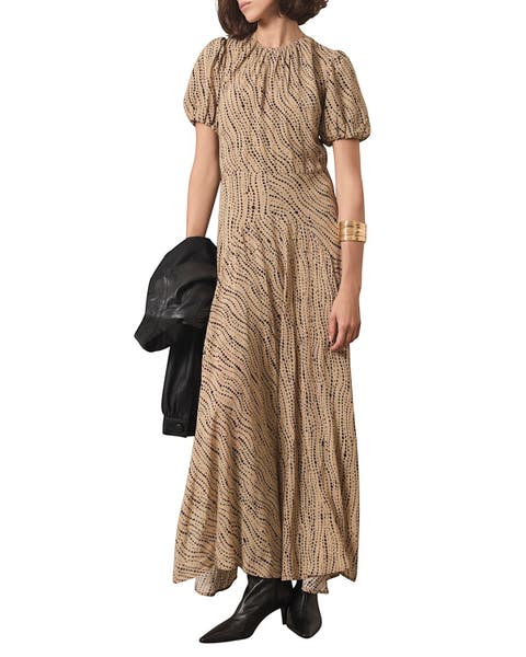 Puff Sleeve Printed Maxi Dress