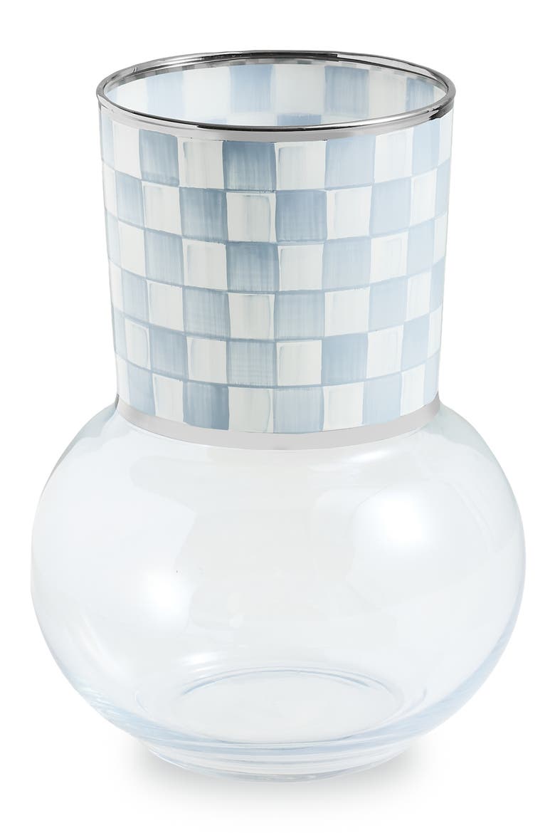 Sky Check Glass Vase, Main, color, BLUE