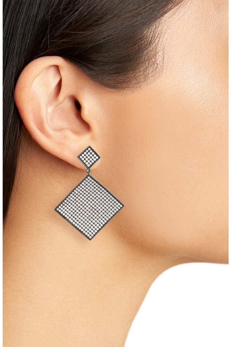 Pavé Cubic Zirconia Diamond Shape Drop Earrings, Alternate, color, BLACK