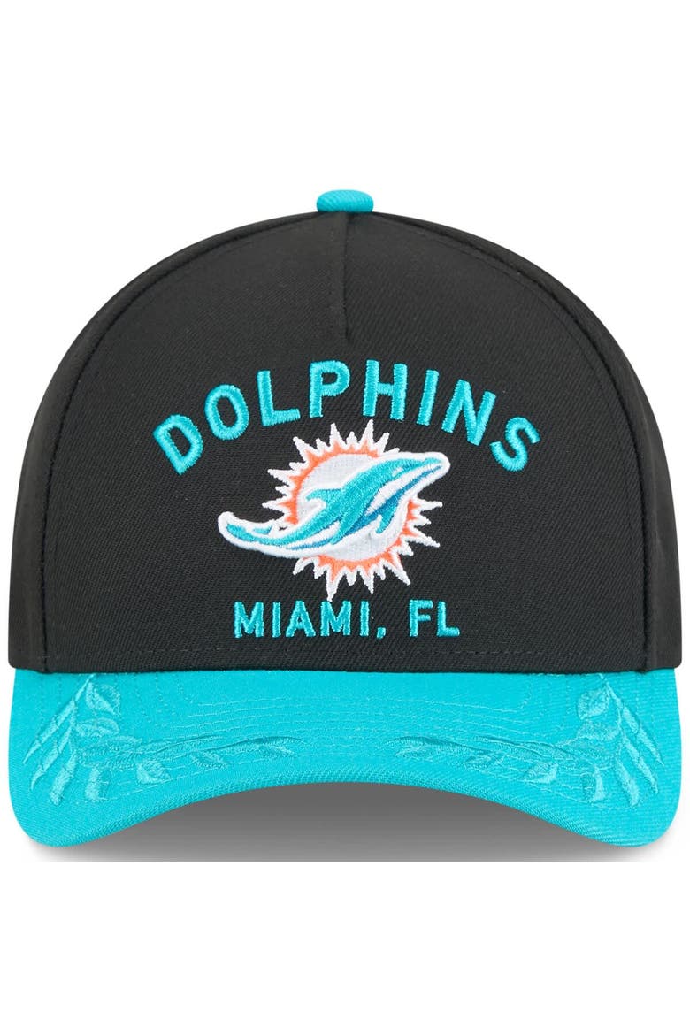 Men's New Era Black/Aqua Miami Dolphins 2025 NFL Draft 9FORTY A-Frame M-Crown Adjustable Hat, Alternate, color, Black