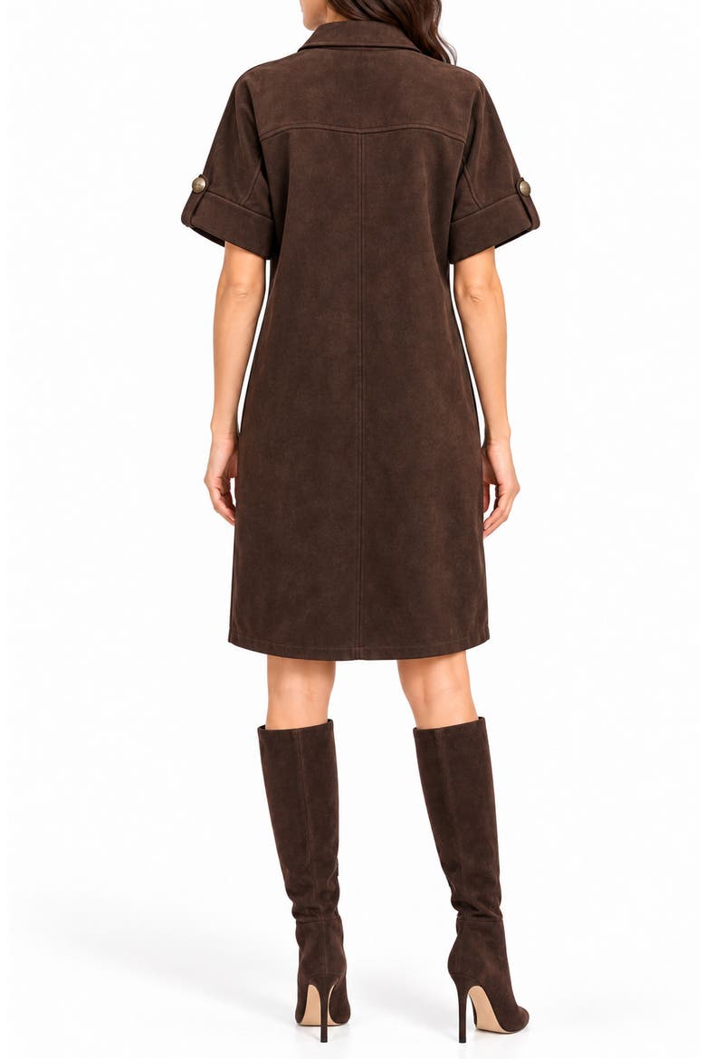 Faux Suede Henley Shirtdress, Alternate, color, COFFEE BEAN