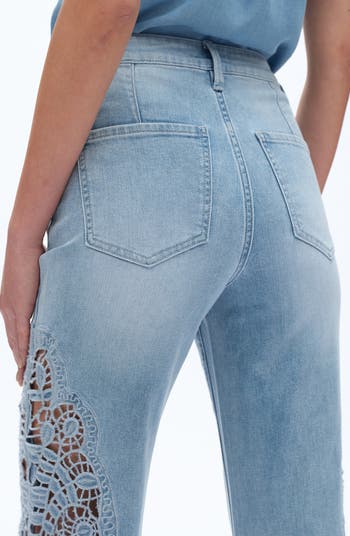 High Waist Embroidered Wide Leg Jeans