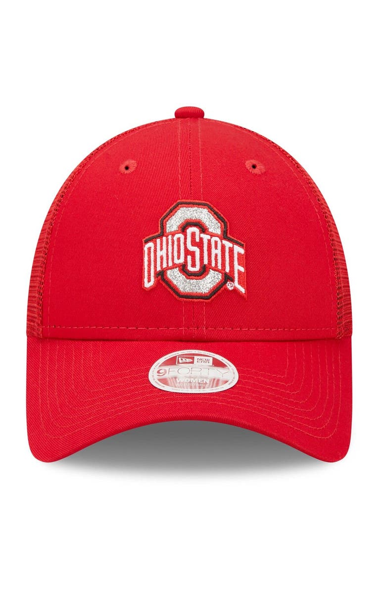 New Era Women's New Era Red Ohio State Buckeyes 9FORTY Logo Spark Trucker Snapback Hat, Alternate, color,