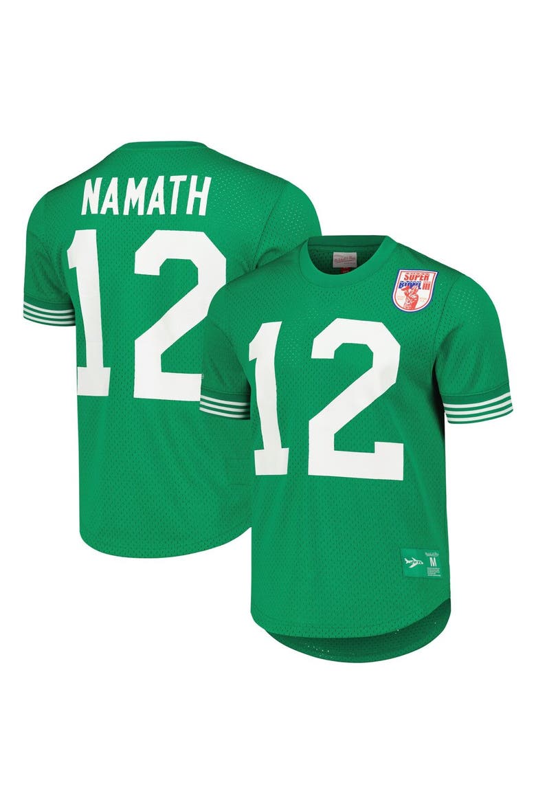 Men's Mitchell & Ness Joe Namath Kelly Green New York Jets Retired Player Name & Number Mesh Top, Alternate, color, Kelly Green
