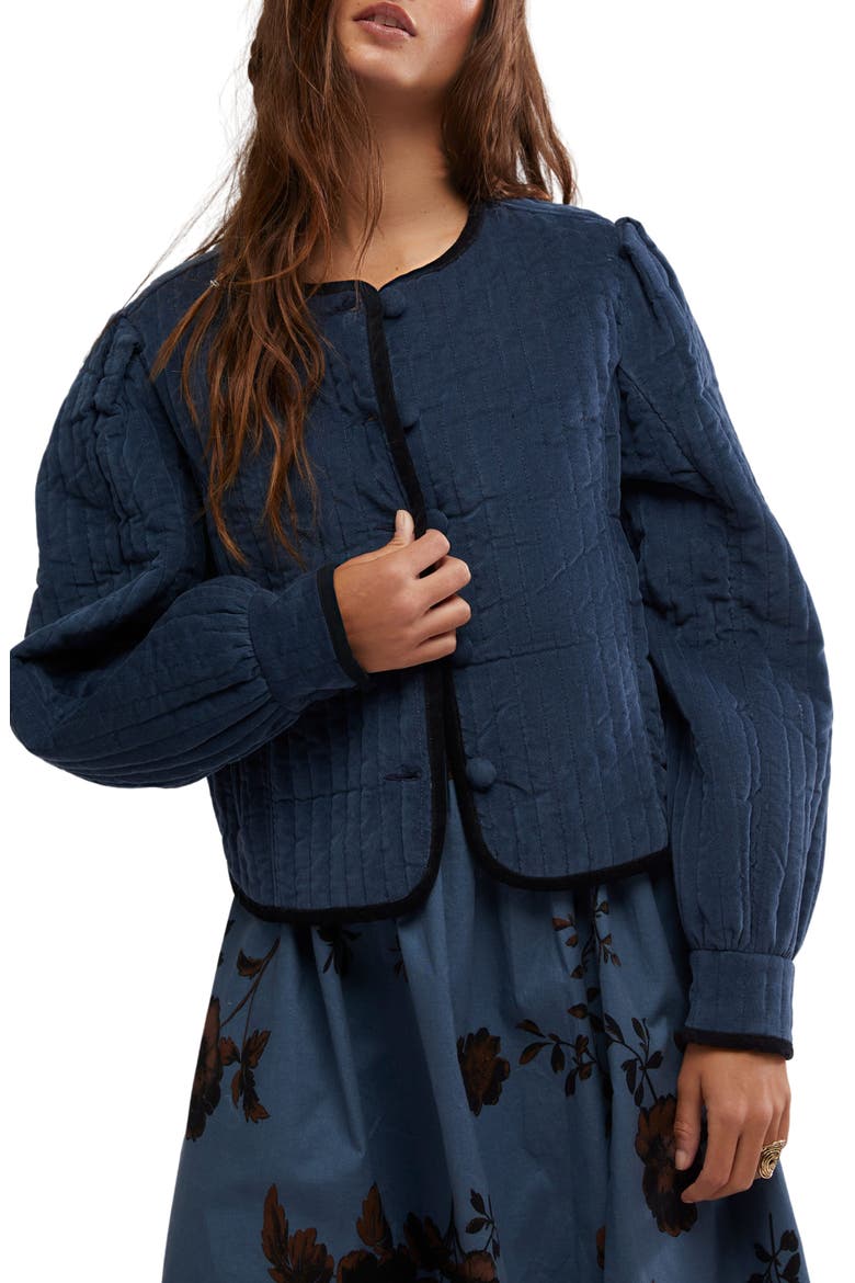 Natalia Stretch Cotton Quilted Jacket, Main, color, DARK DENIM