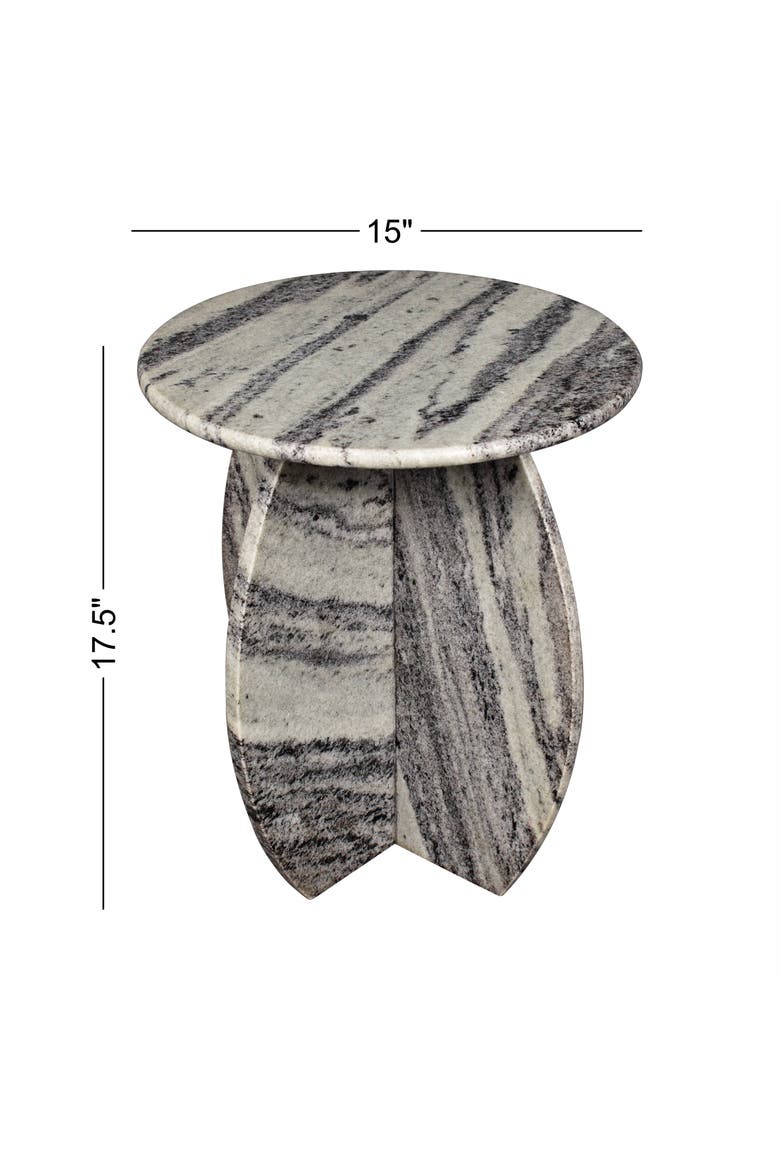 Venus Modern Round Solid Marble End Table, Stone Accent Side Table with Sculptural Cross Base for Living Room, Alternate, color, Gray/Black
