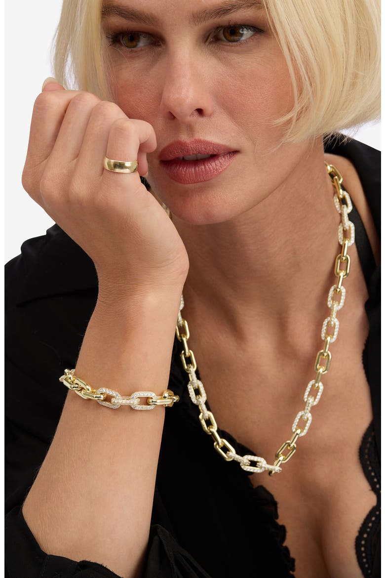 Frankie Pavé Cubic Zirconia Link Bracelet, Alternate, color, GOLD-WHITE
