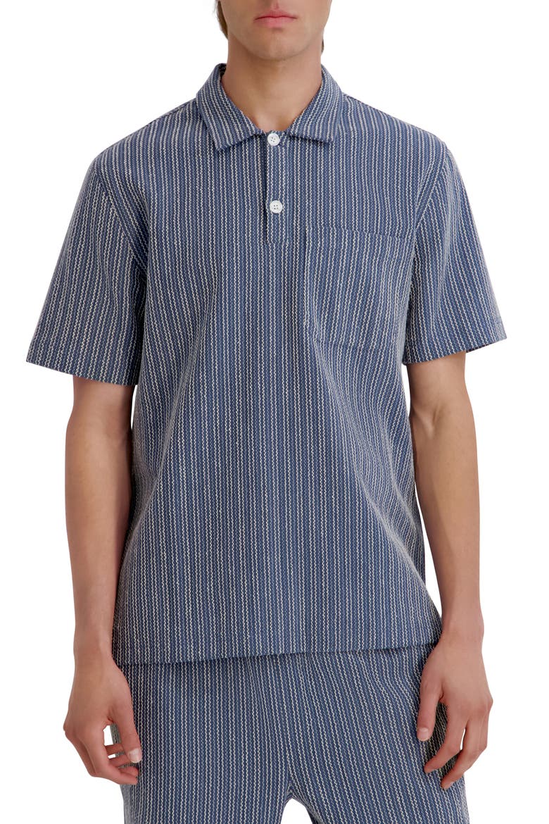 Open Knit Textured Polo, Main, color, BLUE