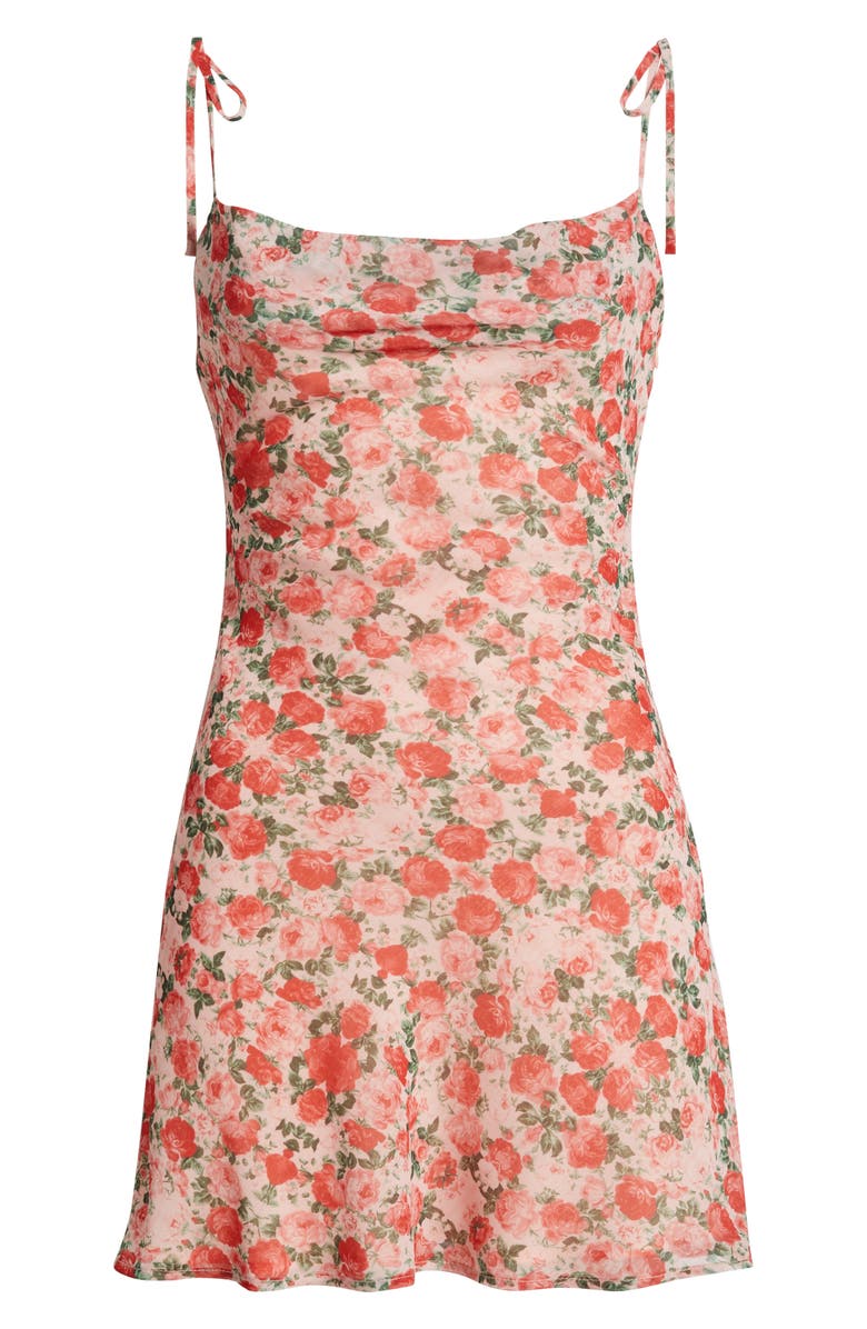 All in Favor Floral Tie Shoulder Minidress, Alternate, color, Coral Floral