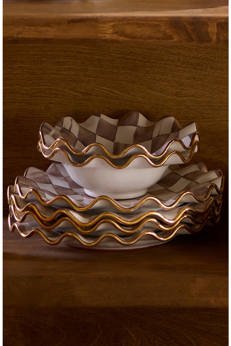 Mocha Check Ceramic Fluted Breakfast Bowl, Alternate, color, MOCHA