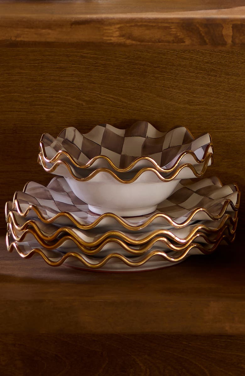 MACKENZIE CHILDS Mocha Check Ceramic Fluted Breakfast Bowl, Alternate, color, Mocha