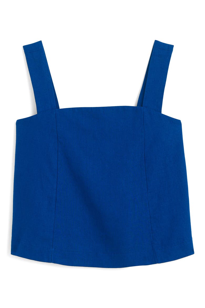 Curved Neck Shell Linen Tank Top, Alternate, color, BRIGHT SAPPHIRE