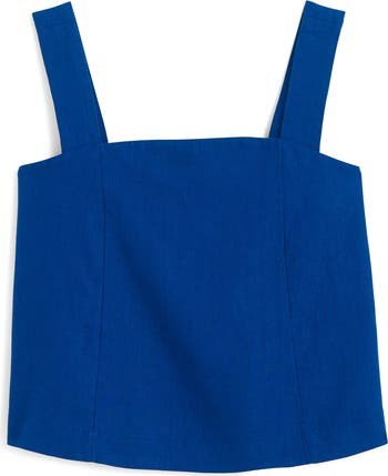 Curved Neck Shell Linen Tank Top