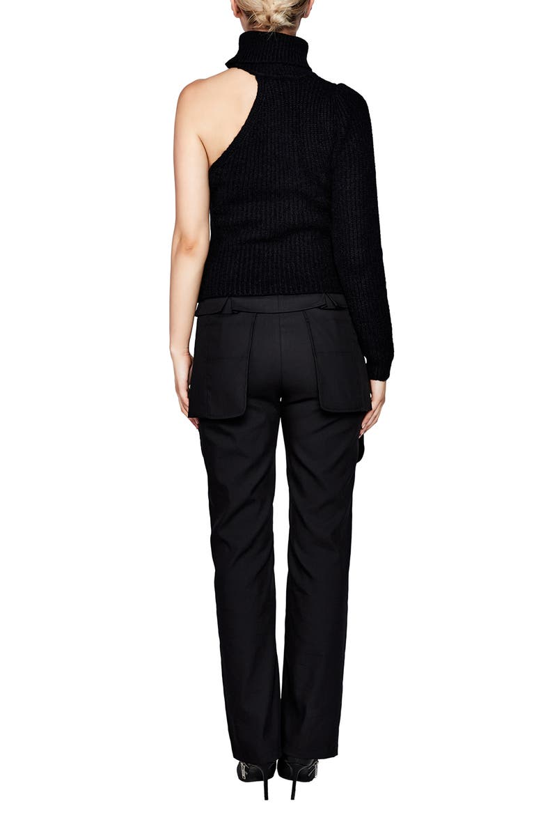 Kali One-Shoulder Turtleneck Sweater, Alternate, color, BLACK