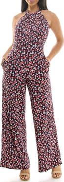 Nina Leonard Twisted Halter Neck Jumpsuit