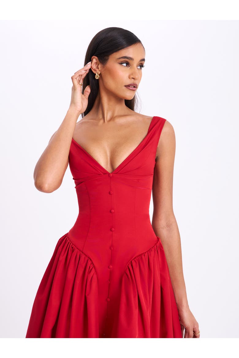 Nahla Drop Waist Midi Dress with Buttons, Alternate, color, Red