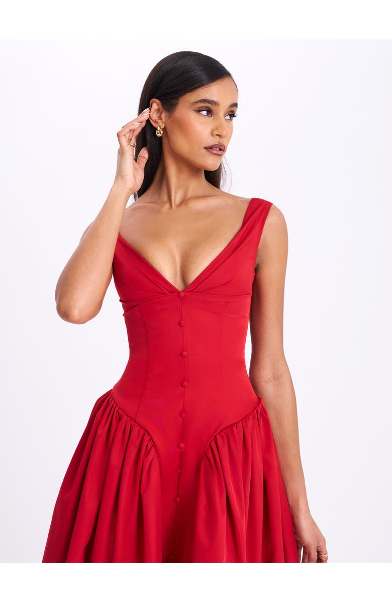 Miss Circle Nahla Drop Waist Midi Dress with Buttons, Alternate, color, Red