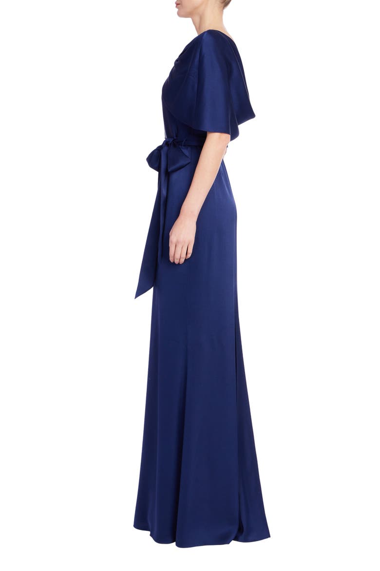 Drape Back Hammer Satin Gown, Alternate, color, NAVY