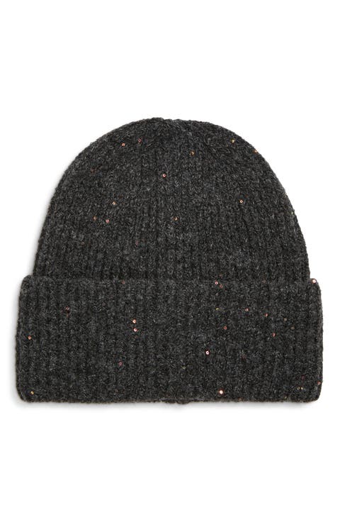 Sequined Rib Knit Beanie