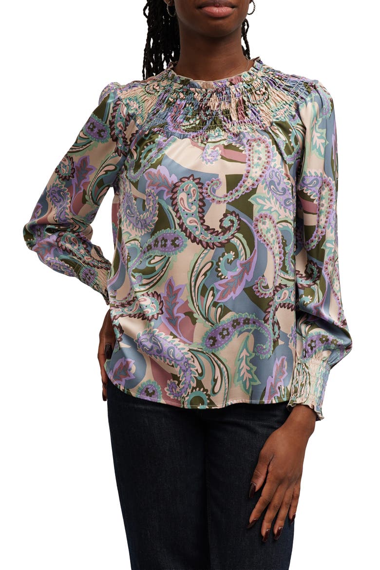 Smocked Paisley Print Top, Main, color, TARA PRINT