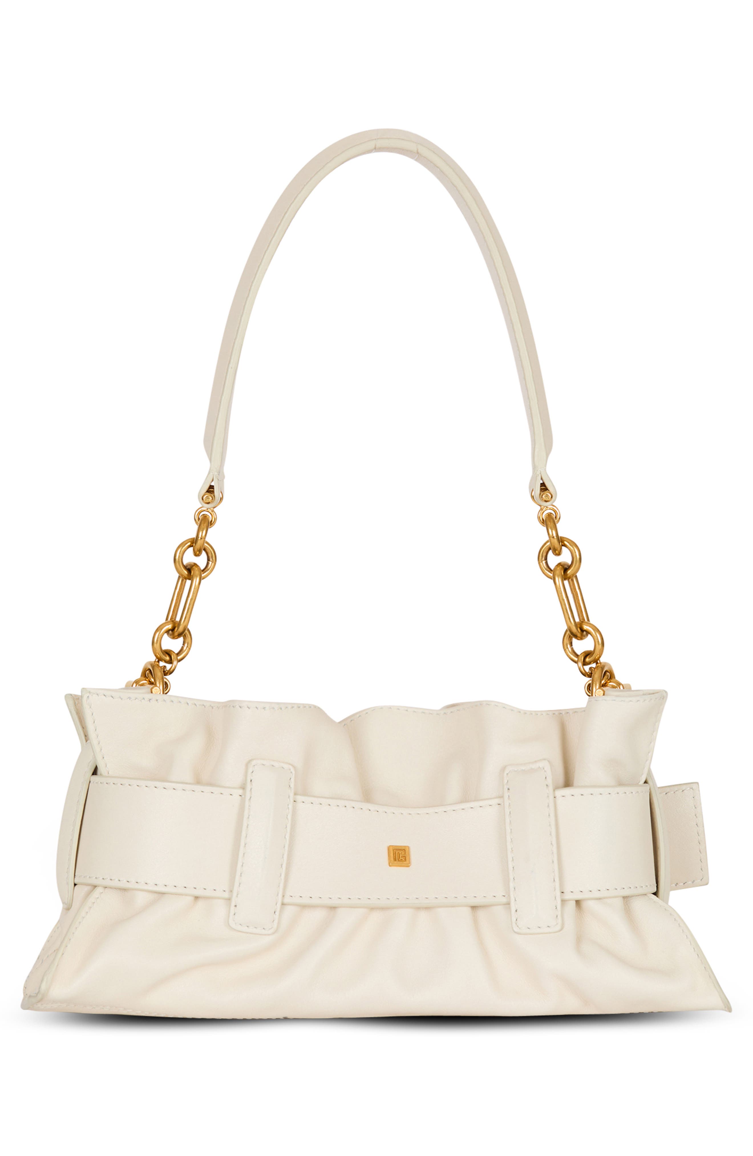 Balmain Mini Anthem Leather Shoulder Bag, Alternate, color, Cream