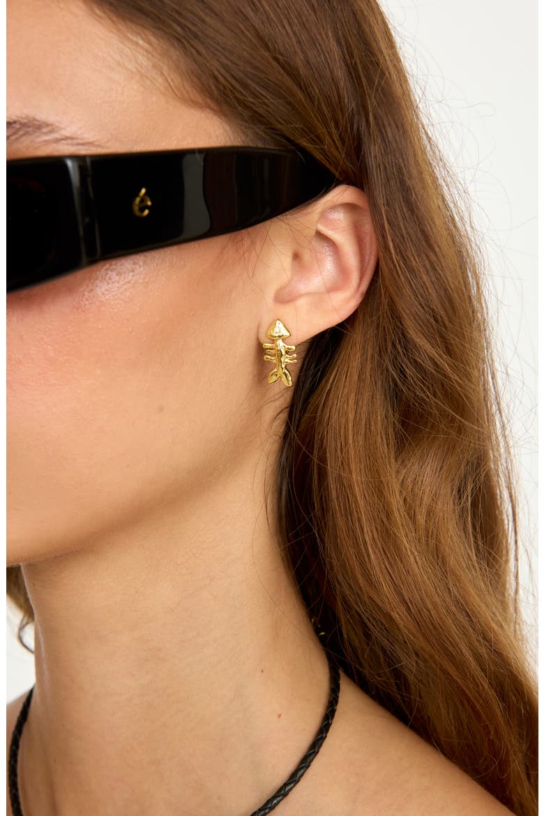 Sardine & Fishbone Mismatched Earrings, Alternate, color, GOLD PLATED