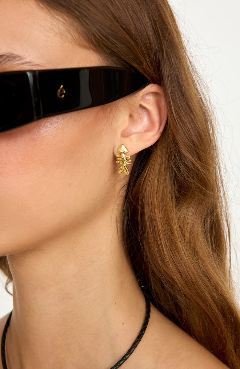 Éliou Sardine & Fishbone Mismatched Earrings, Alternate, color, Gold Plated