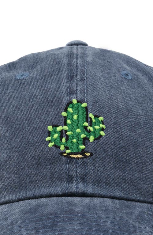 Dalix Cactus Embroidered Low Crown Cap In Washed Navy Blue