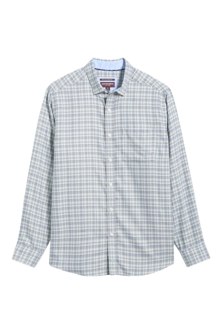 Ovation Check Non-Iron Cotton Button-Up Shirt, Alternate, color, GREEN/ NAVY HOUNDSTOOTH