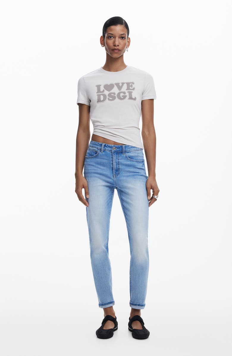 Desigual Cuff Straight Leg Jeans, Alternate, color, Light Blue