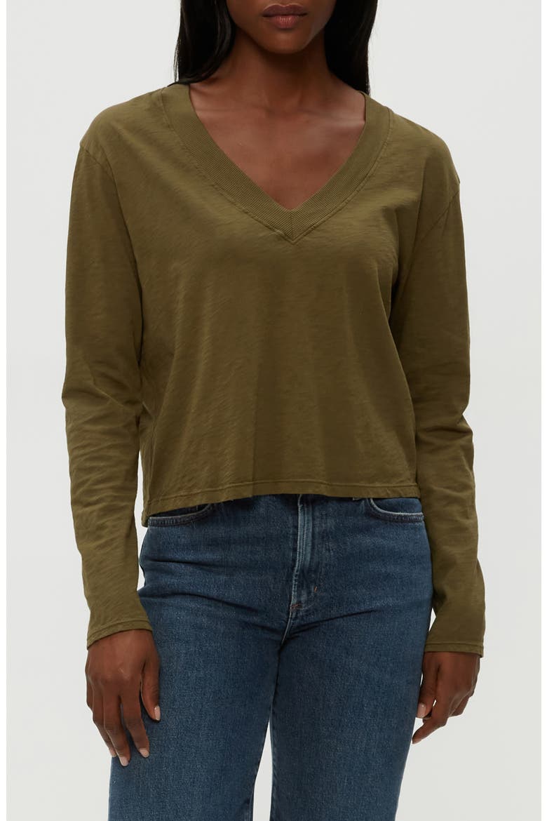 Brea V-Neck Supima Cotton Top, Main, color, TOPIARY