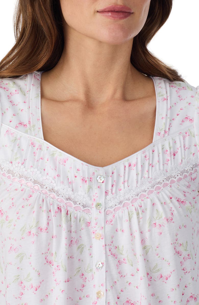 Eileen West Floral Cap Sleeve Short Cotton Nightgown, Alternate, color,