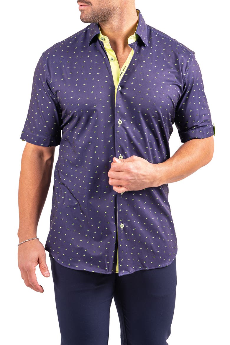 Galileo Resistance Shark Print Short Sleeve Button-Up Shirt, Alternate, color, BLUE