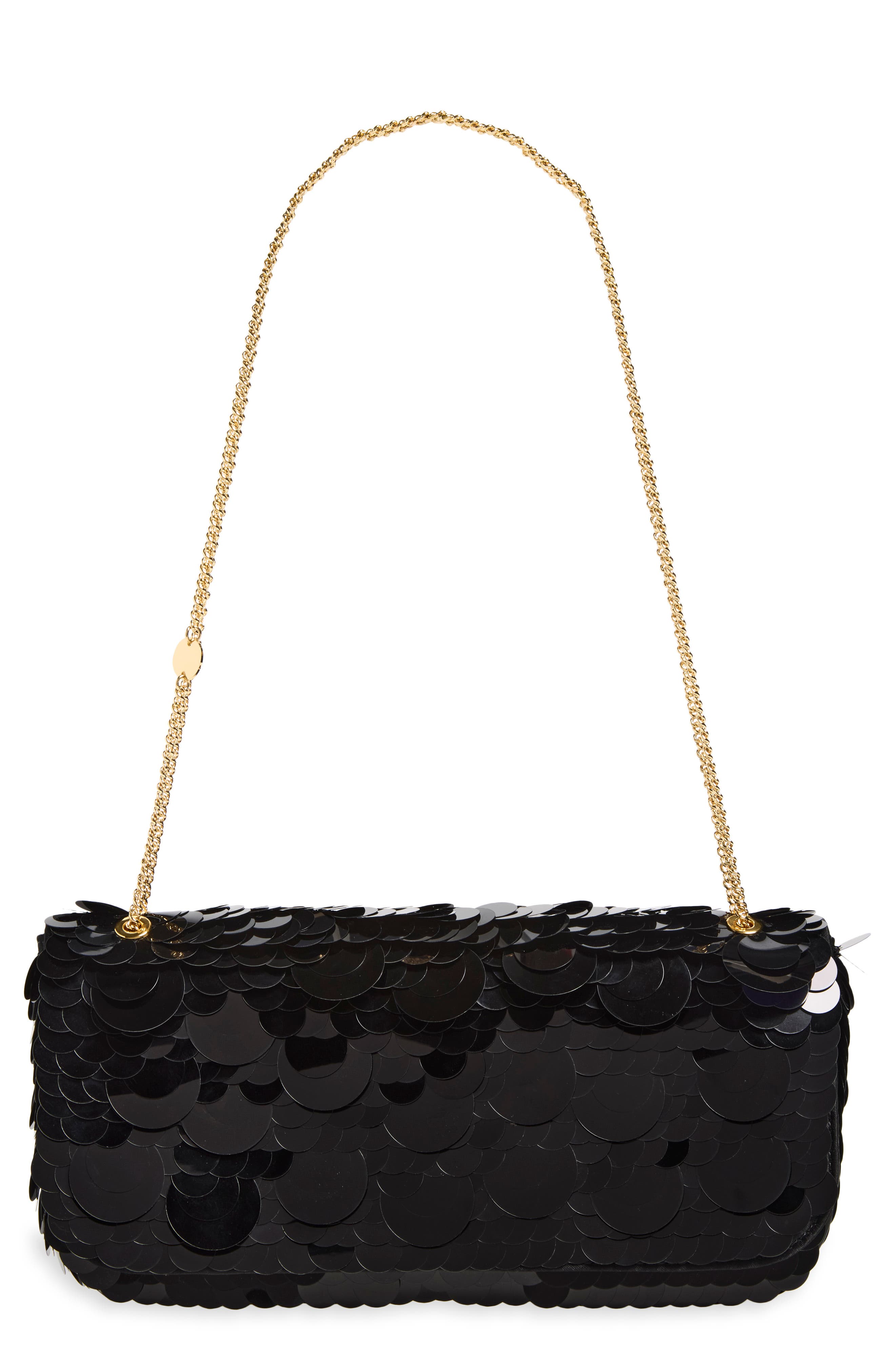 Sparkle Leather Shoulder Bag, Main, color, BLACK / GOLD