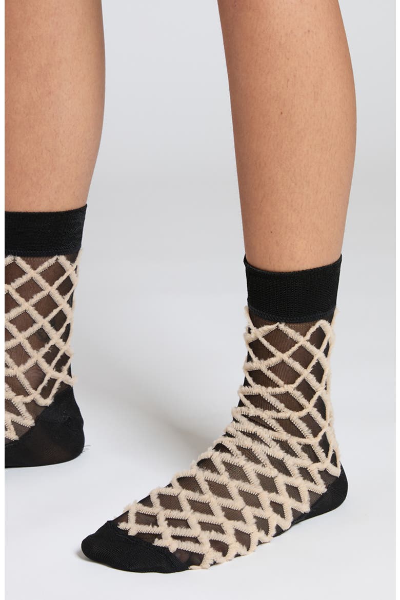 Fringe Crew Socks, Alternate, color, BLACK