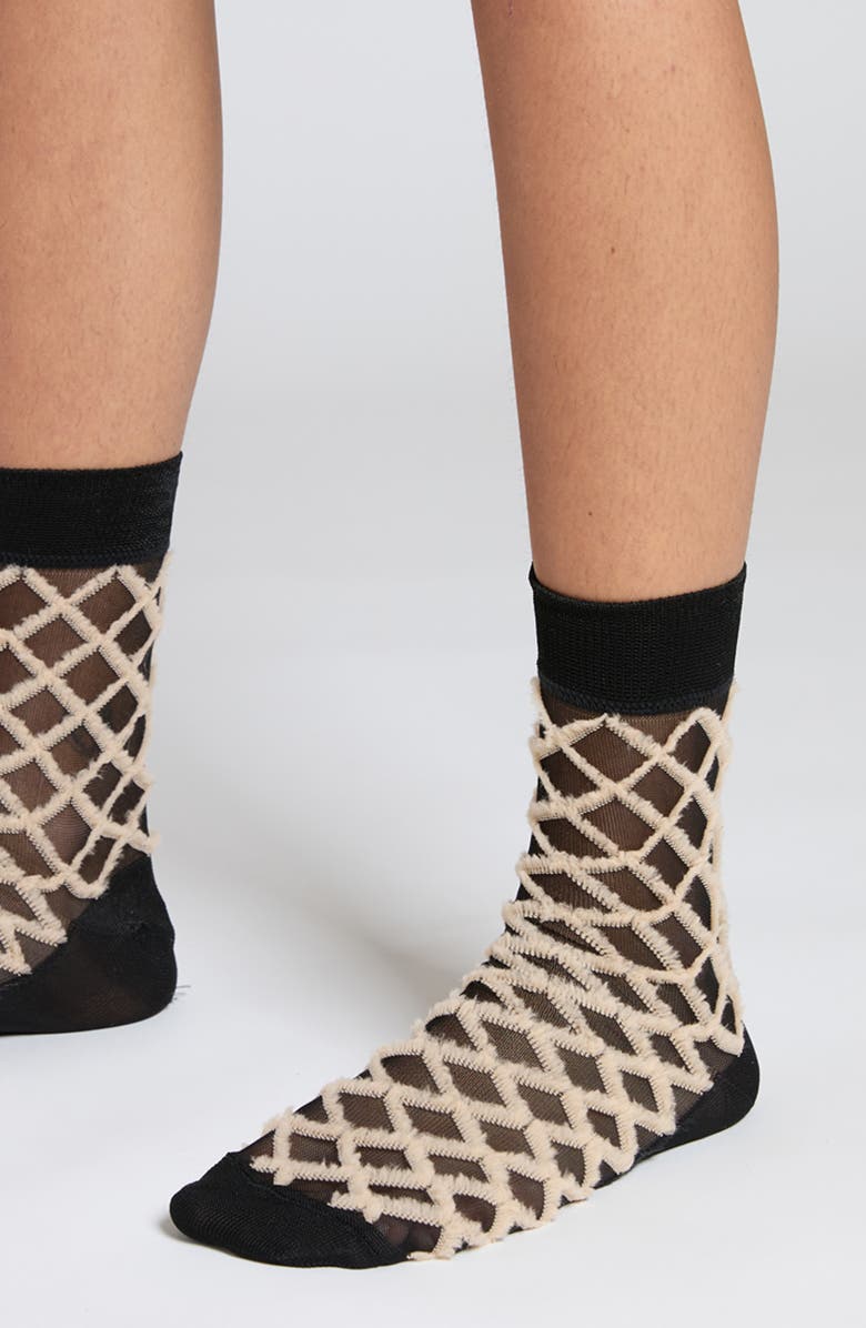 Stems Fringe Crew Socks, Alternate, color, Black