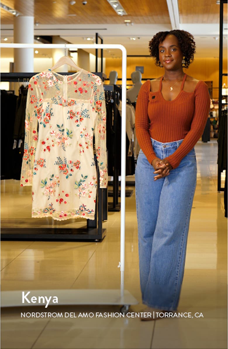 Floral Embroidered Long Sleeve Sheath Dress, sales video thumbnail