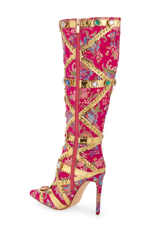 Azalea Wang Confident Embroidered Knee High Boot In Red