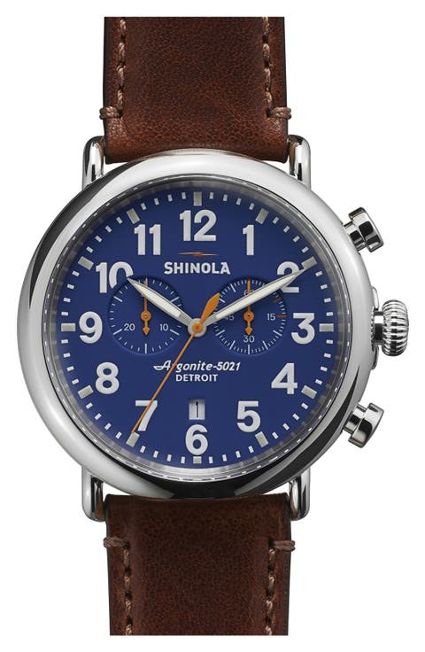 The Runwell Chrono Leather Strap Watch, 47mm