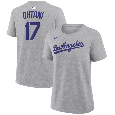 Women's Nike Shohei Ohtani Heather Gray Los Angeles Dodgers Name & Number T-Shirt